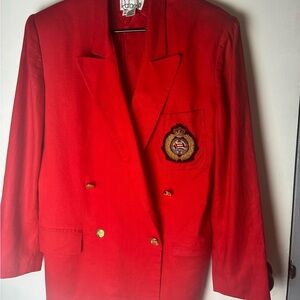 Rafaella Red vintage 80’s Linen Blazer with Crest and Gold Buttons